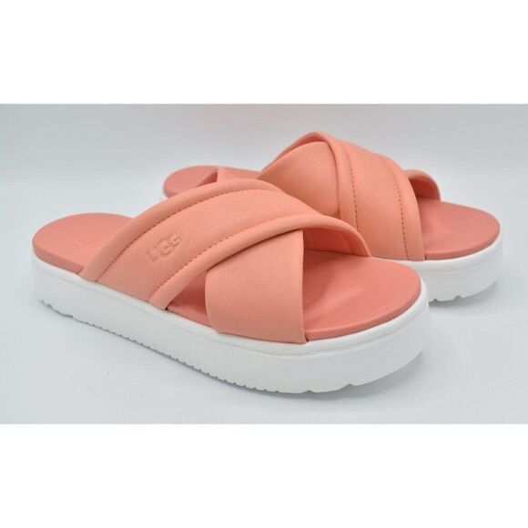 Ugg Womens Size 7 Zayne Crossband Starfish Pink Leather Platform Sandals Slides - Picture 4 of 11